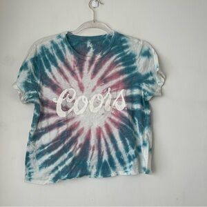 Pink Blue & White Tie Dye Coors Cropped Tshirt M